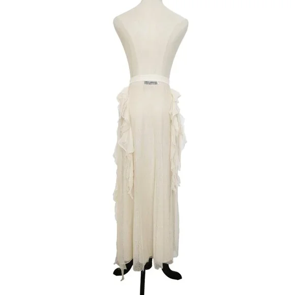 CHRISTIAN DIOR Beige Silk Tulle Ruffled Asymmetric Midi A-Line Sheer Skirt 36 - Picture 4 of 8